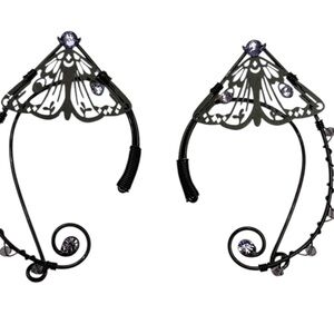 Black Metal Elf Ears W/ Purple & Butterfly Accent